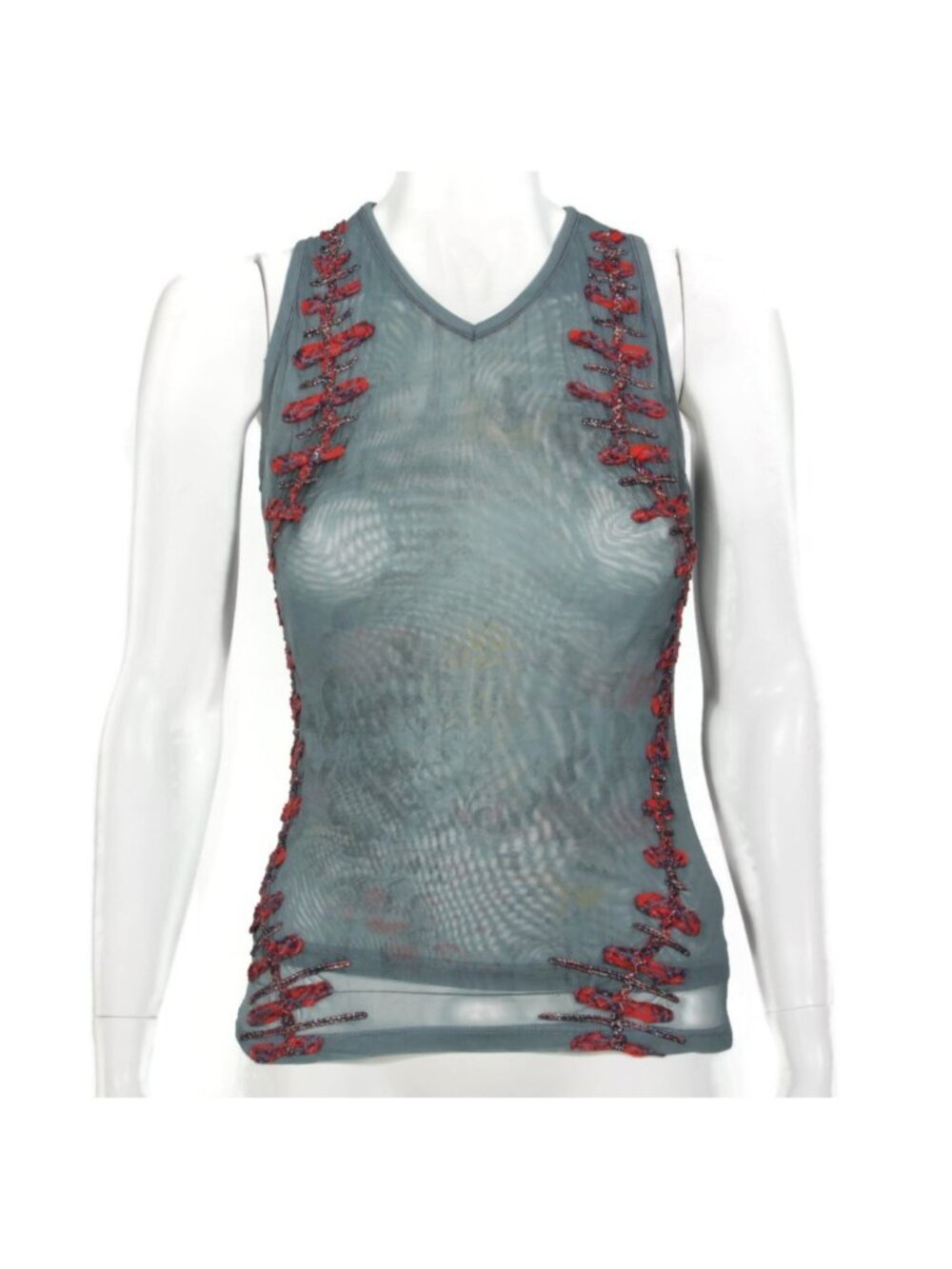 SAVE THE QUEEN Gray Mesh Sheer Plaid Bow Design Punk Goth Tank Top sz S /909